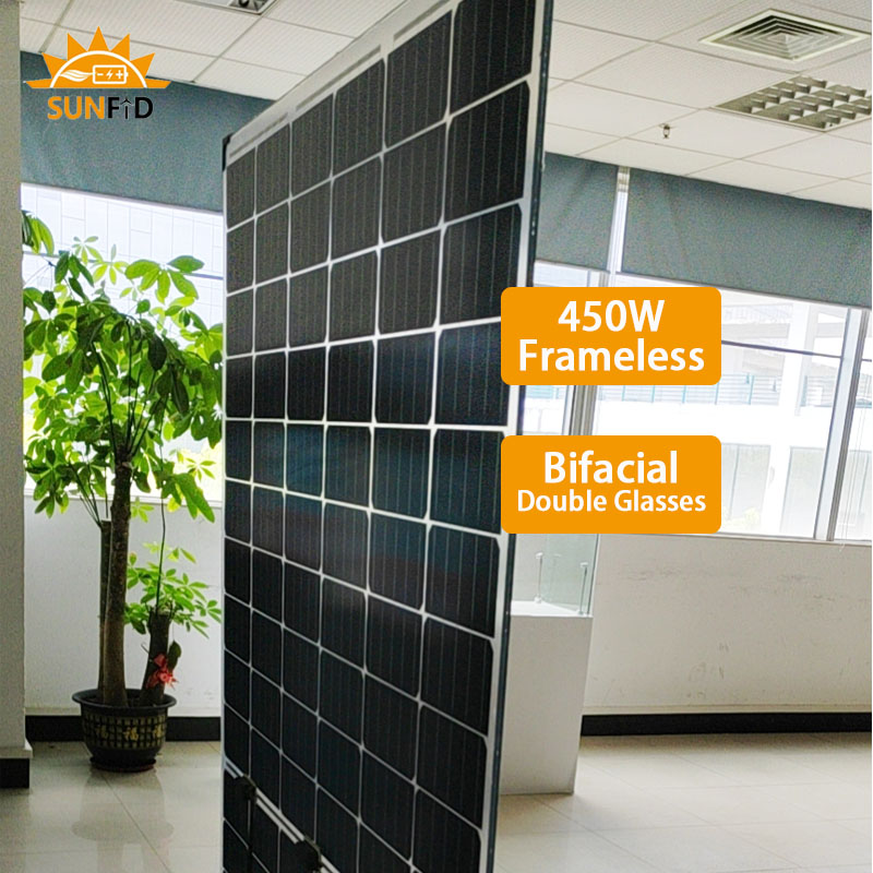 Frameless 450W Bifacial Monocrystalline Solar Panel PERC 10BB